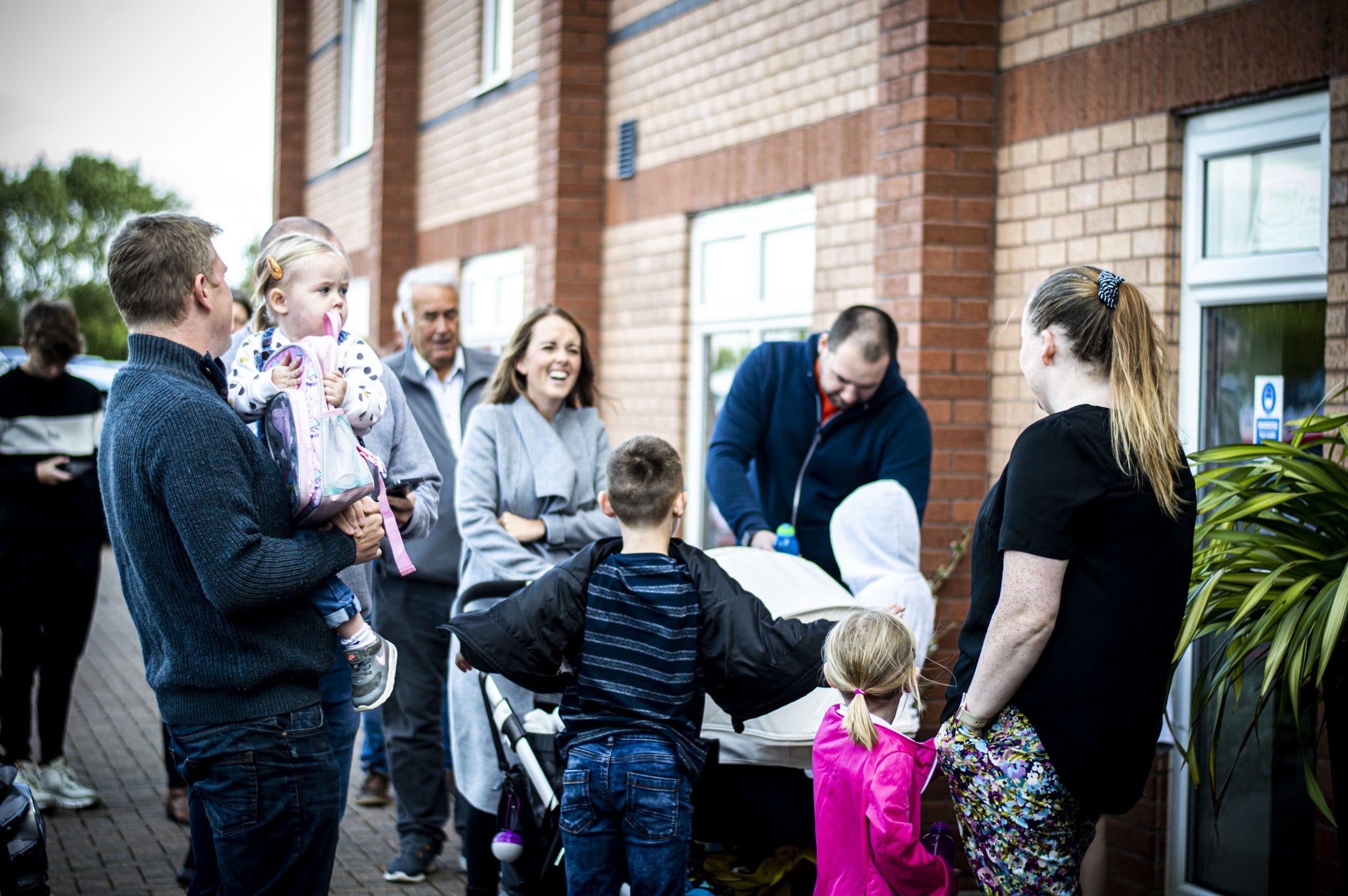 families arriving at church