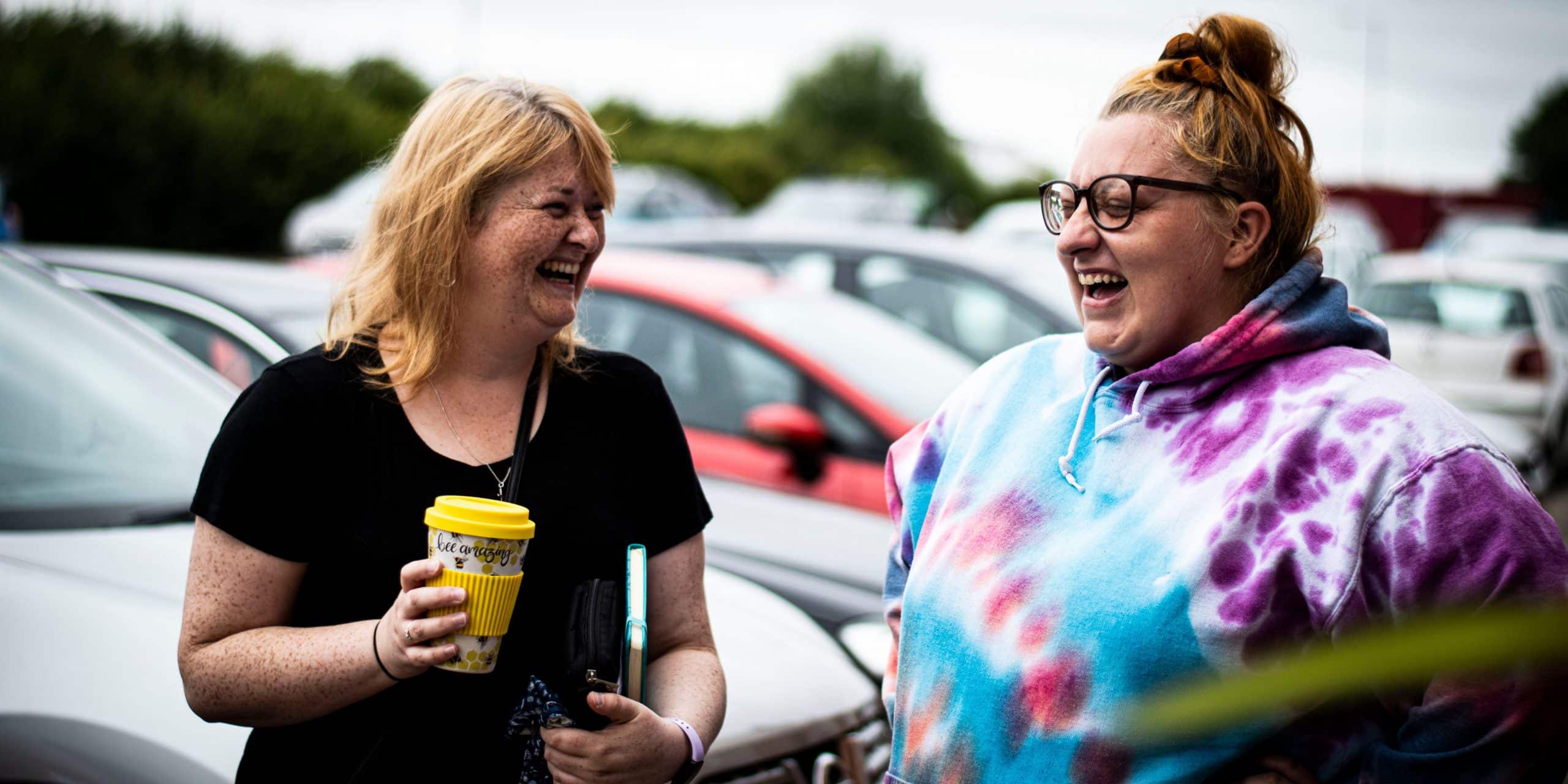 two ladies laughing